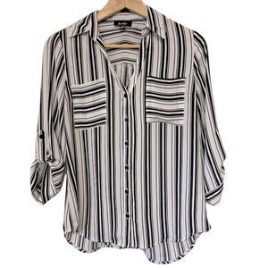 By & by Striped Button-up Sleeve Blouse Small